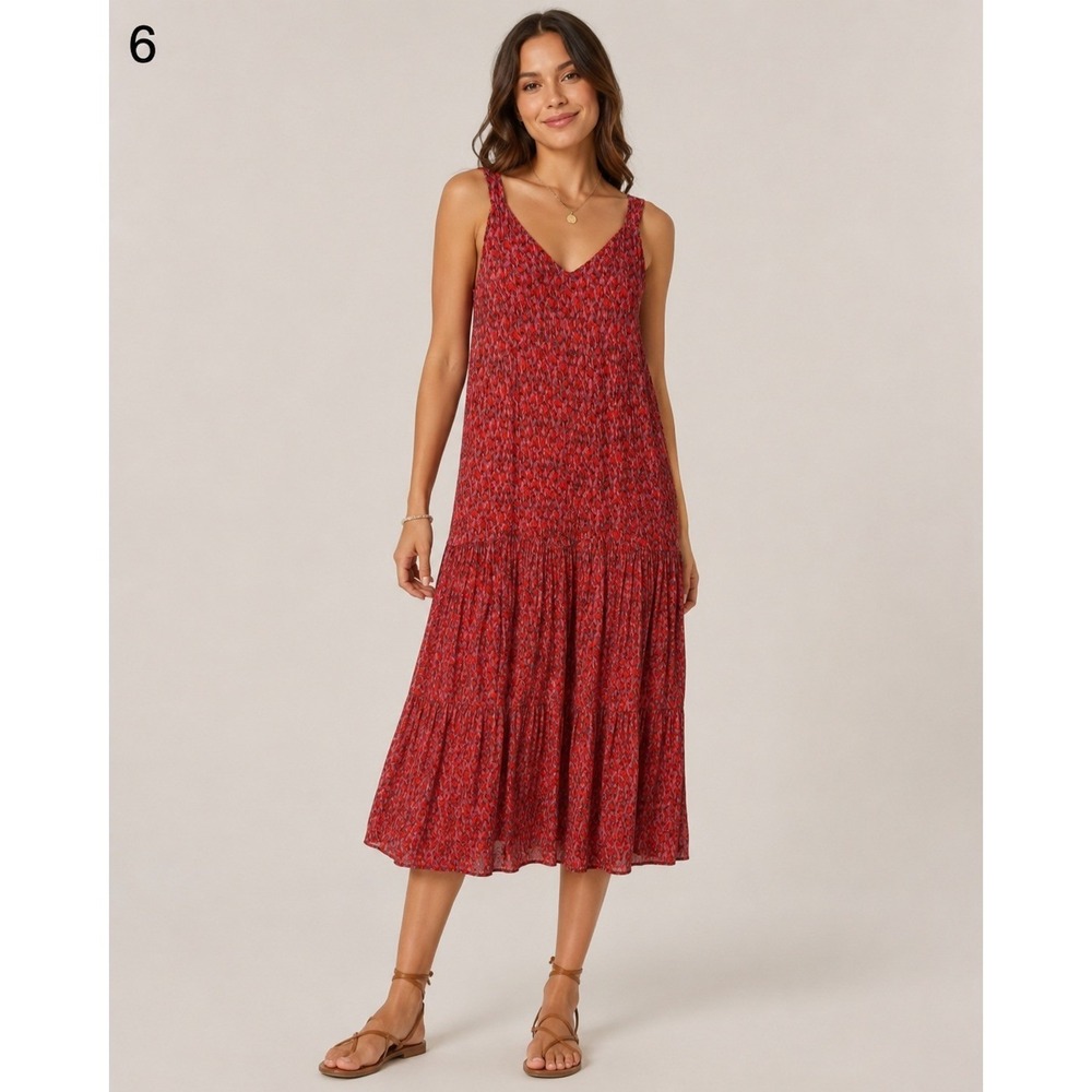 Joie Maxi Dress Womens Medium Red Abstract Print Cotton Lined Boho Hippie